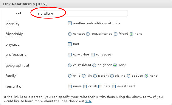nofollow in wordpress blogroll